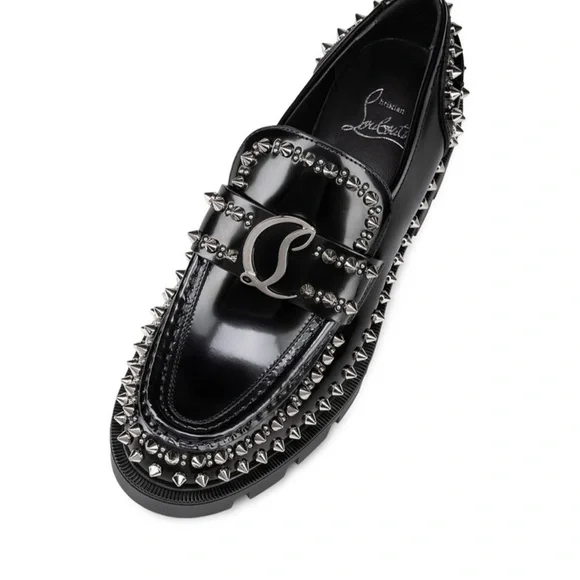 Christian Louboutin CL Studded Lug Sole Loafer in Black/Lin Black - Picture 6 of 13